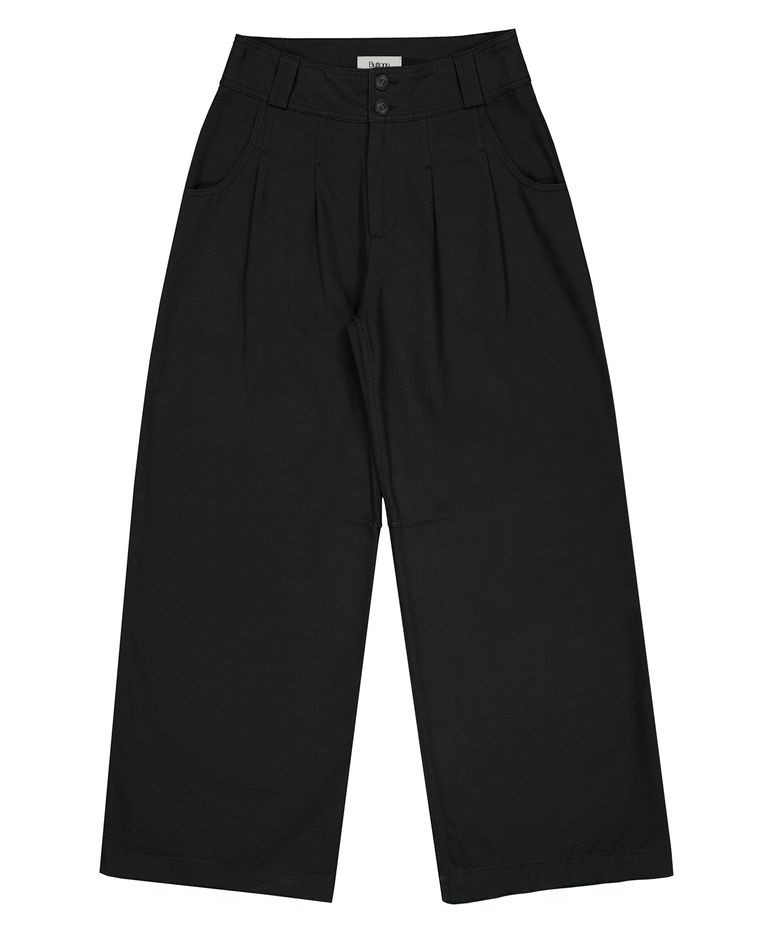 BUTTON PINTUCK WIDE PANTS (BLACK)