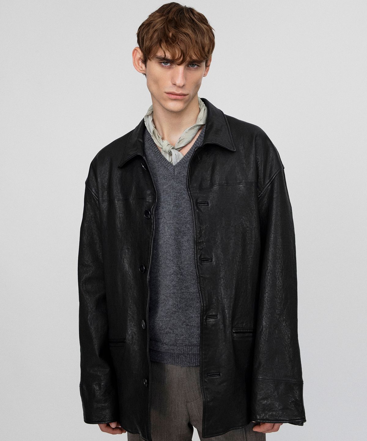 호이테(HEUTE) VINTAGE WASHED LAMBSKIN WORK JACKET (BLACK)