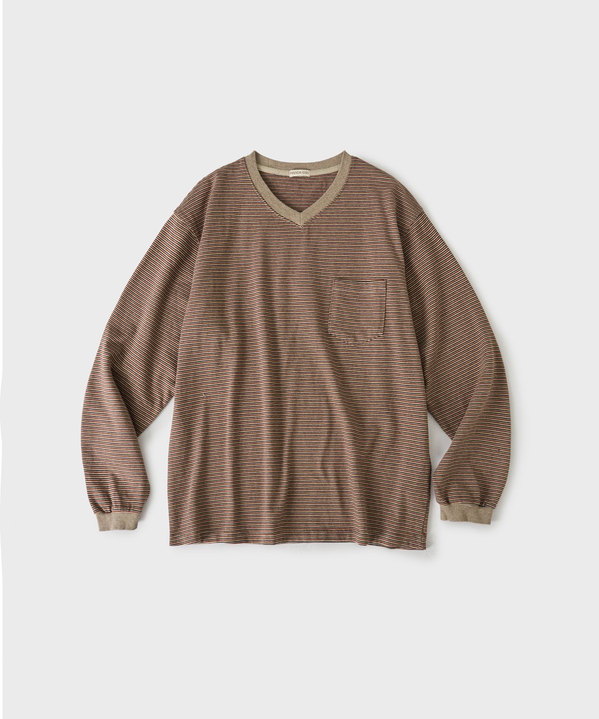 핸즈 엔드(HANDS END) Multi Stripe L/S T-Shirt Beige&Red