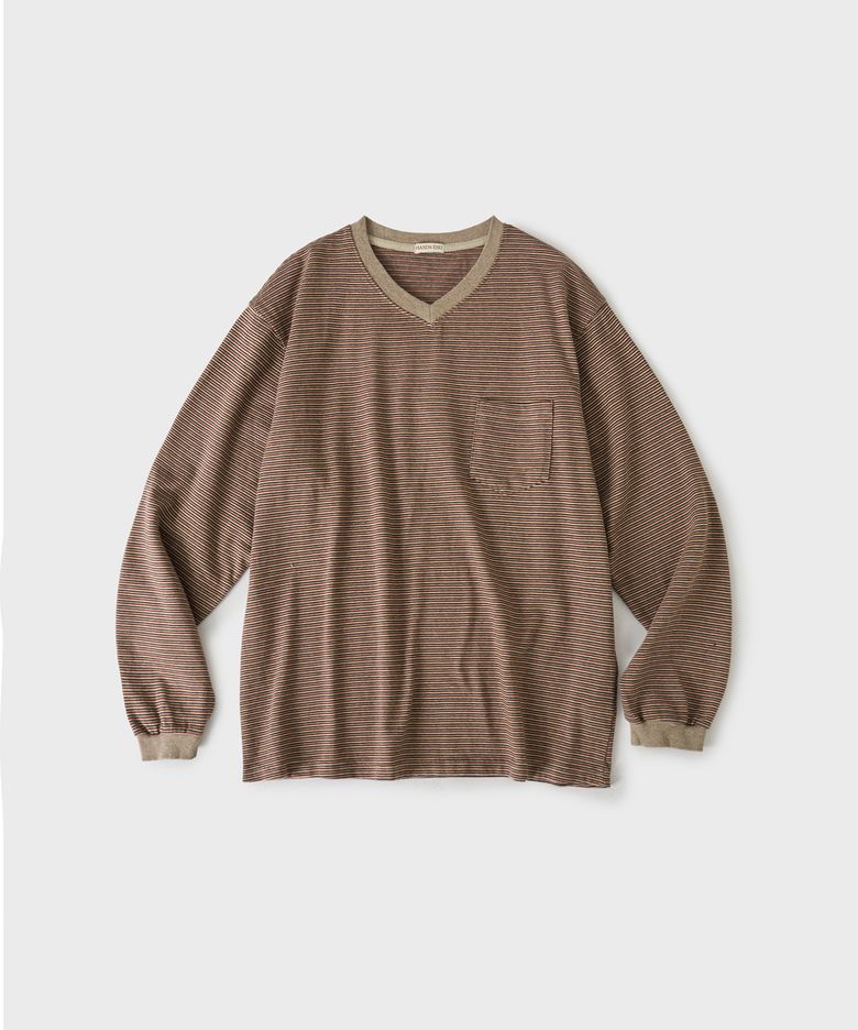 Multi Stripe L/S T-Shirt Beige&Red