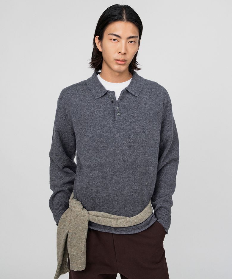 ROAN PURE WOOL COLLARED KNIT (CHARCOAL)