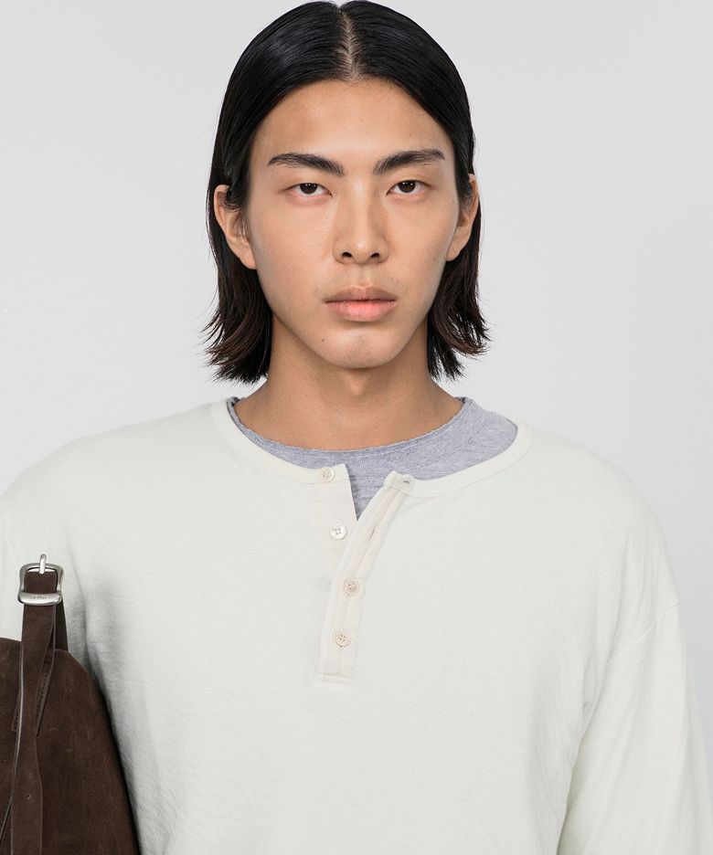 CLAUDE RAW CUT HENLEY LONG SLEEVE (CREAM)
