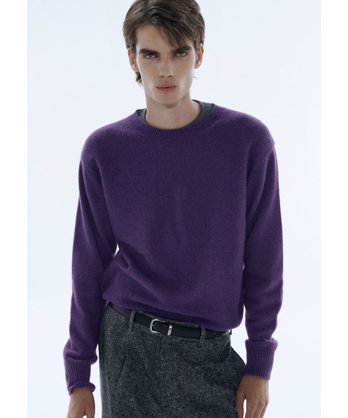 세비지(SAVAGE) Fox Hair Round Neck Knit - Purple