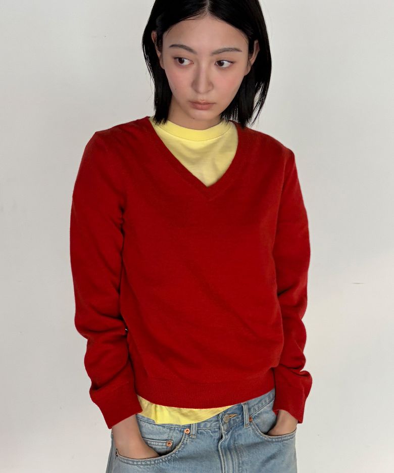 [Women] Lambswool V-Neck Knit_Red [KR266PWK904]