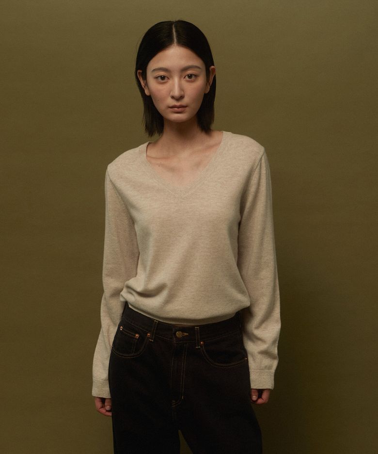 [Women] Lambswool V-Neck Knit_Oatmeal [KR266PWK903]