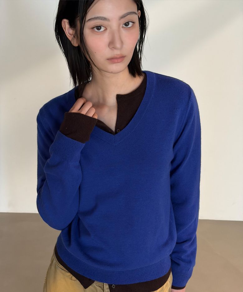 [Women] Lambswool V-Neck Knit_Blue [KR266PWK902]