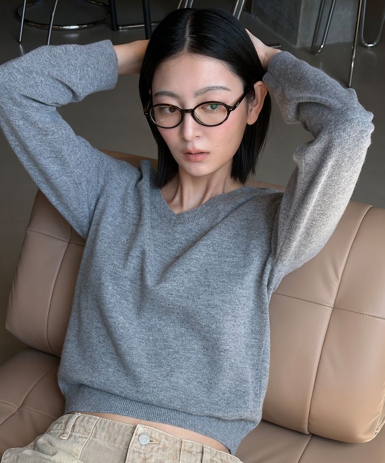 [Women] Lambswool V-Neck Knit_Melange Gray [KR266PWK901]