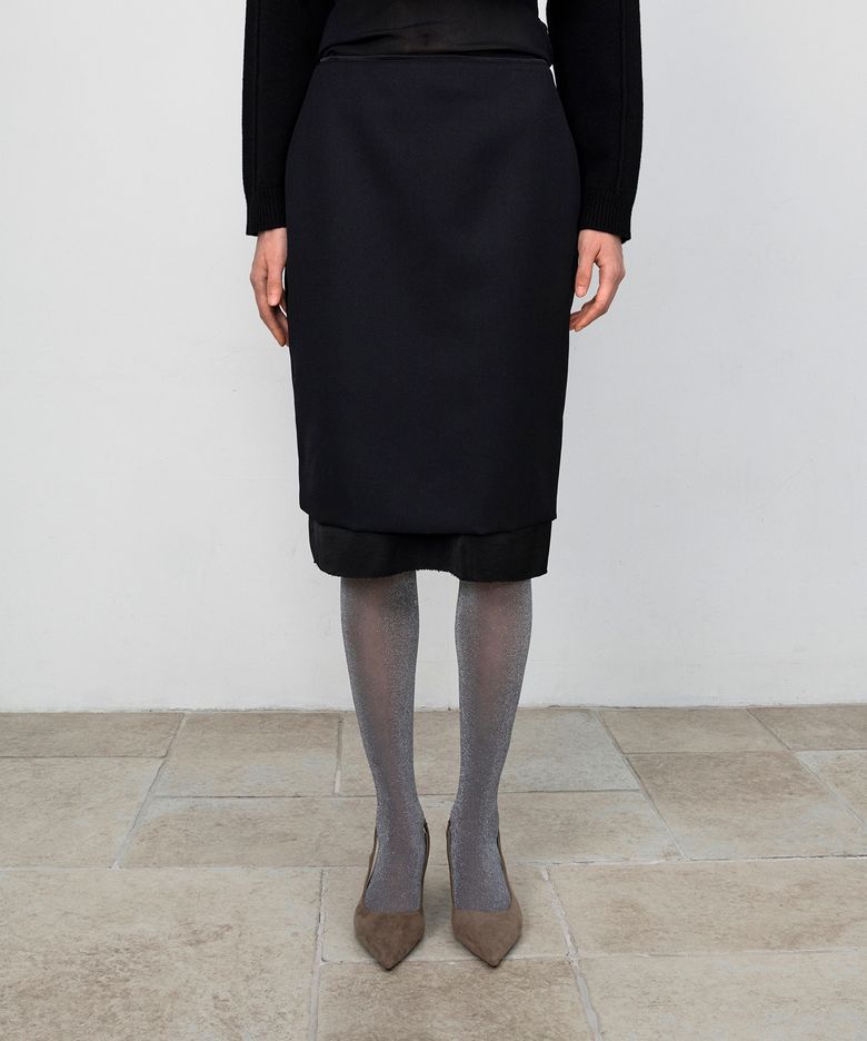 LESLIE WOOL TWILL LAYERED SKIRT (BLACK)