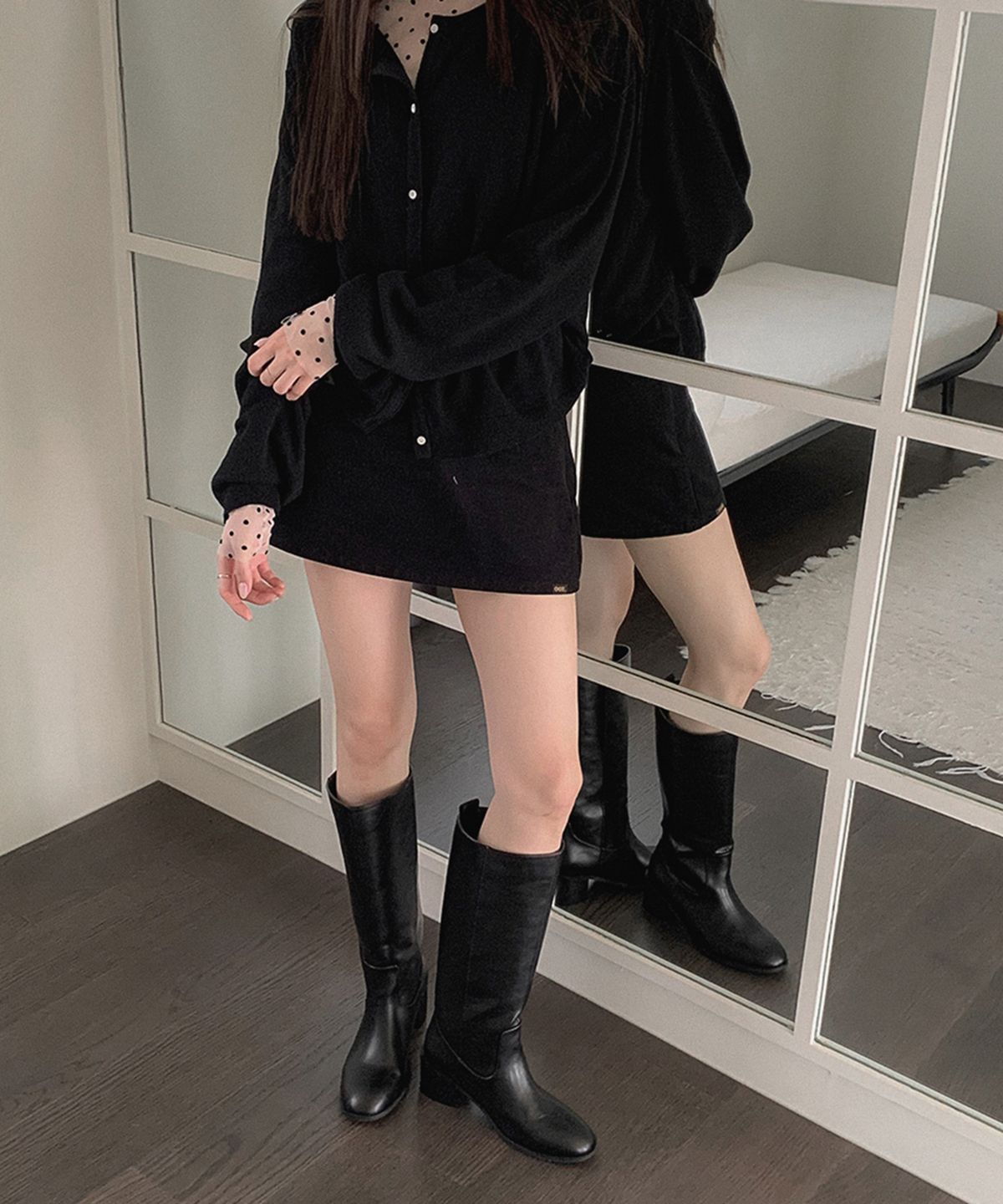 무드앤플(MOODNPLE) Maybi 미들 힐 클래식 롱부츠 2color 5cm