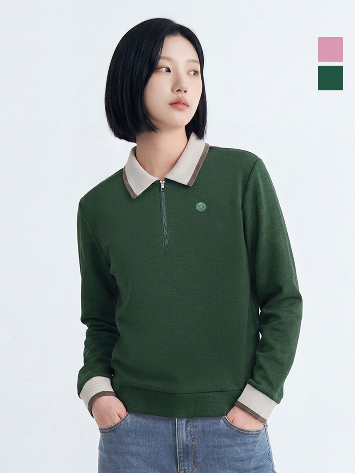 웨스트우드(WESTWOOD) 여성 세미 크롭 집업티셔츠_WO3WCTS316