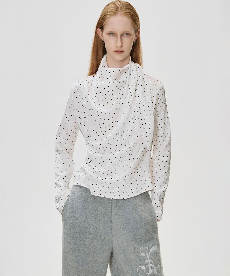 Draped Scarf Dot Top_WHITE
