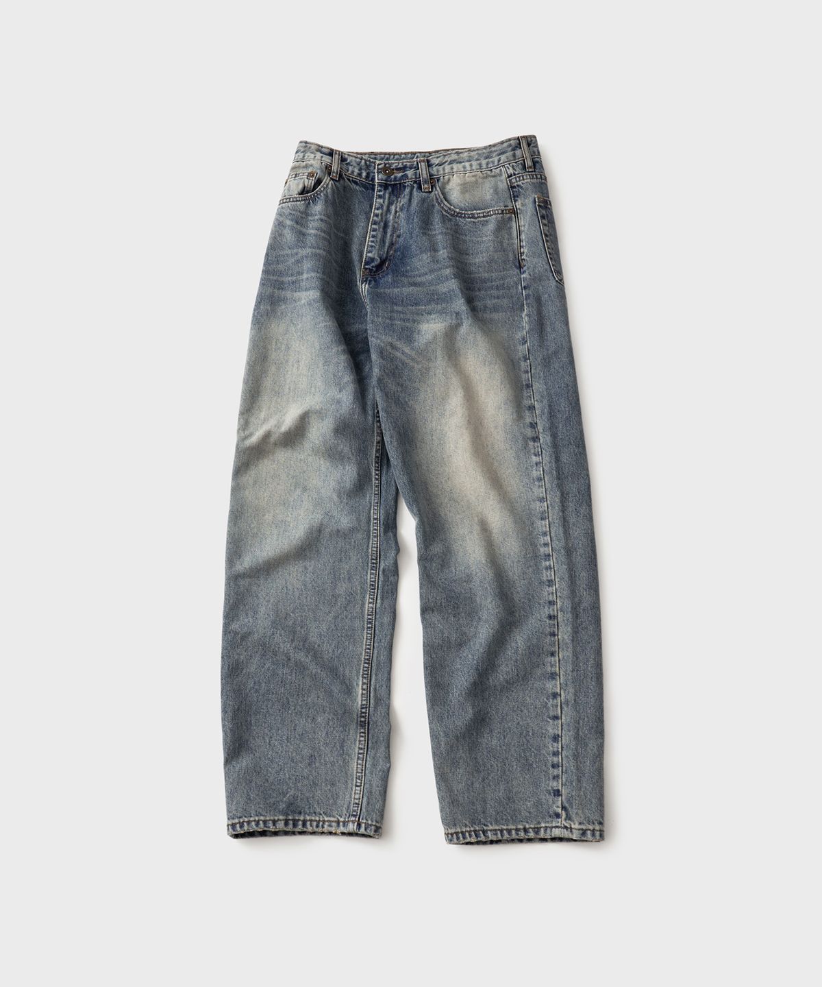 핸즈 엔드(HANDS END) Washed Straight Denim Pants Faded Indigo
