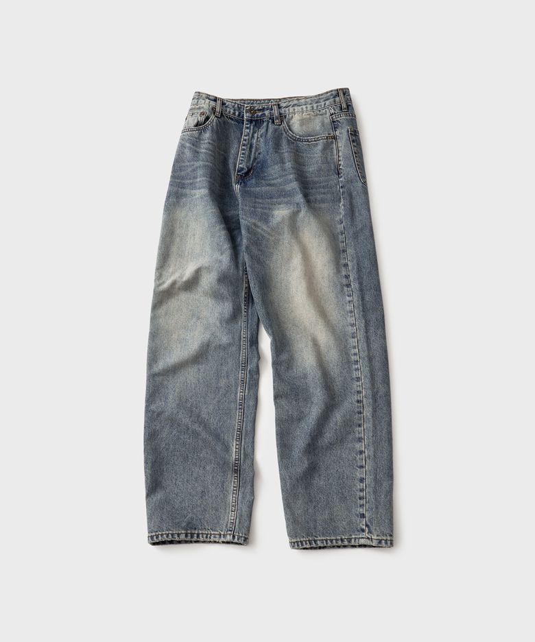 Washed Straight Denim Pants Faded Indigo