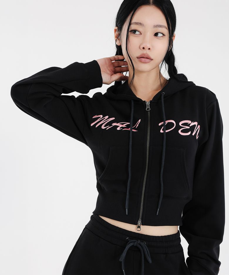 레터링 로고 크롭 후드집업