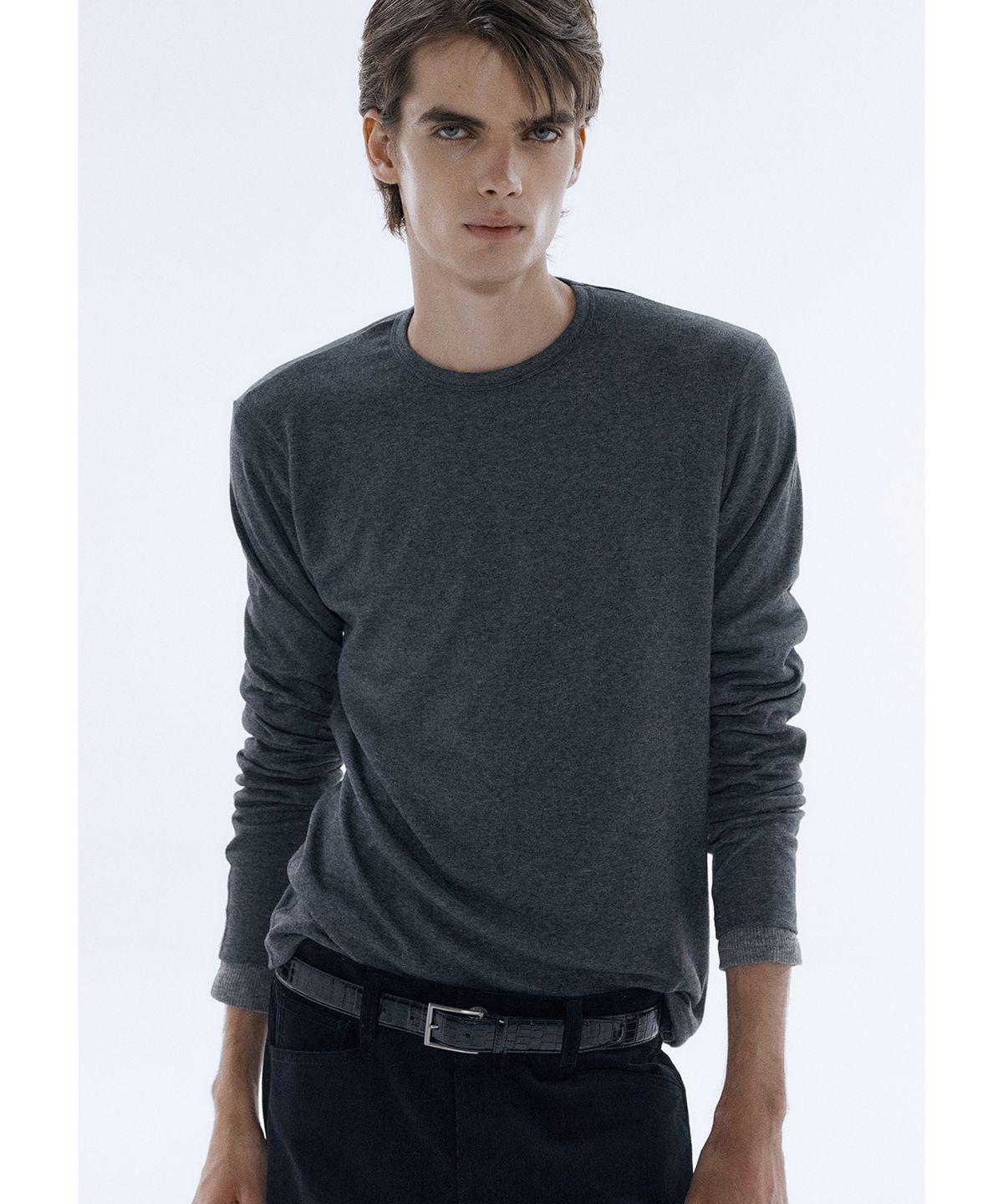세비지(SAVAGE) Wool Jersey Crewneck Long Sleeve - Charcoal