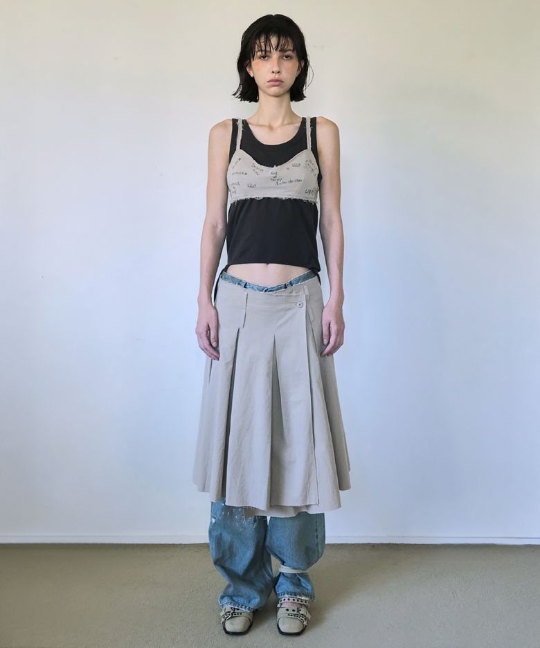 CUTTING COTTON LAYERED SKIRT (GRAY BEIGE)