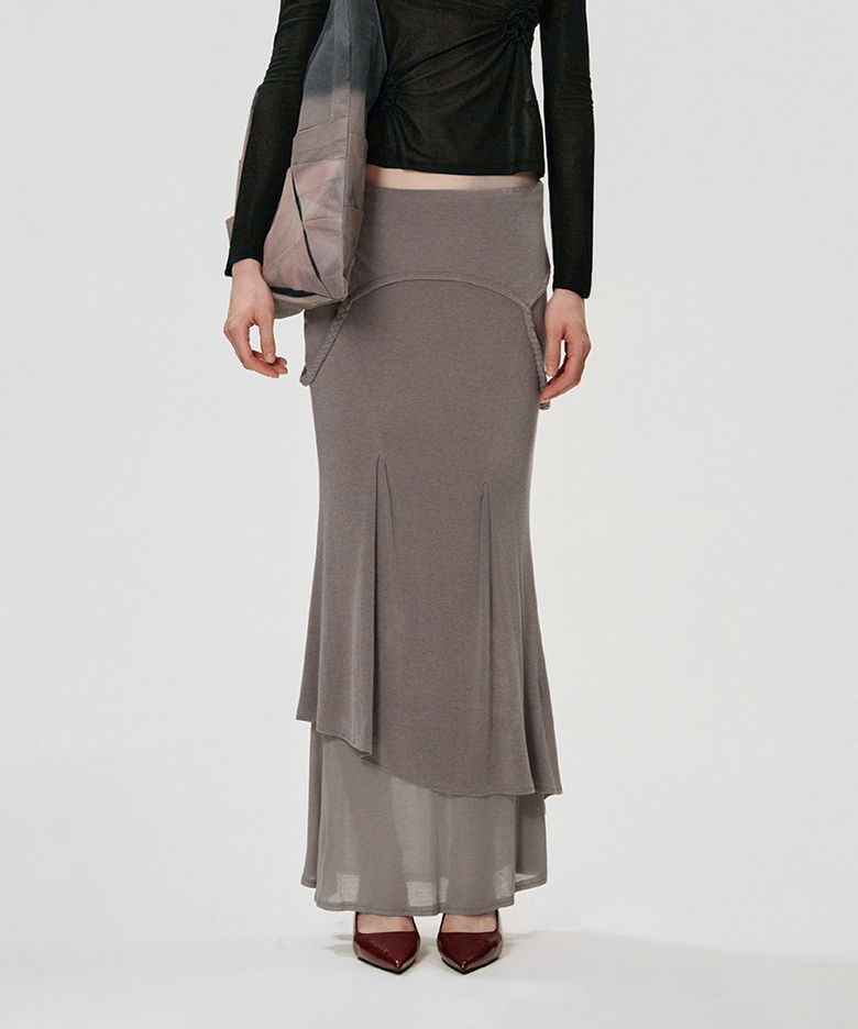Foldover Layered Long Jersey Skirt_TARO