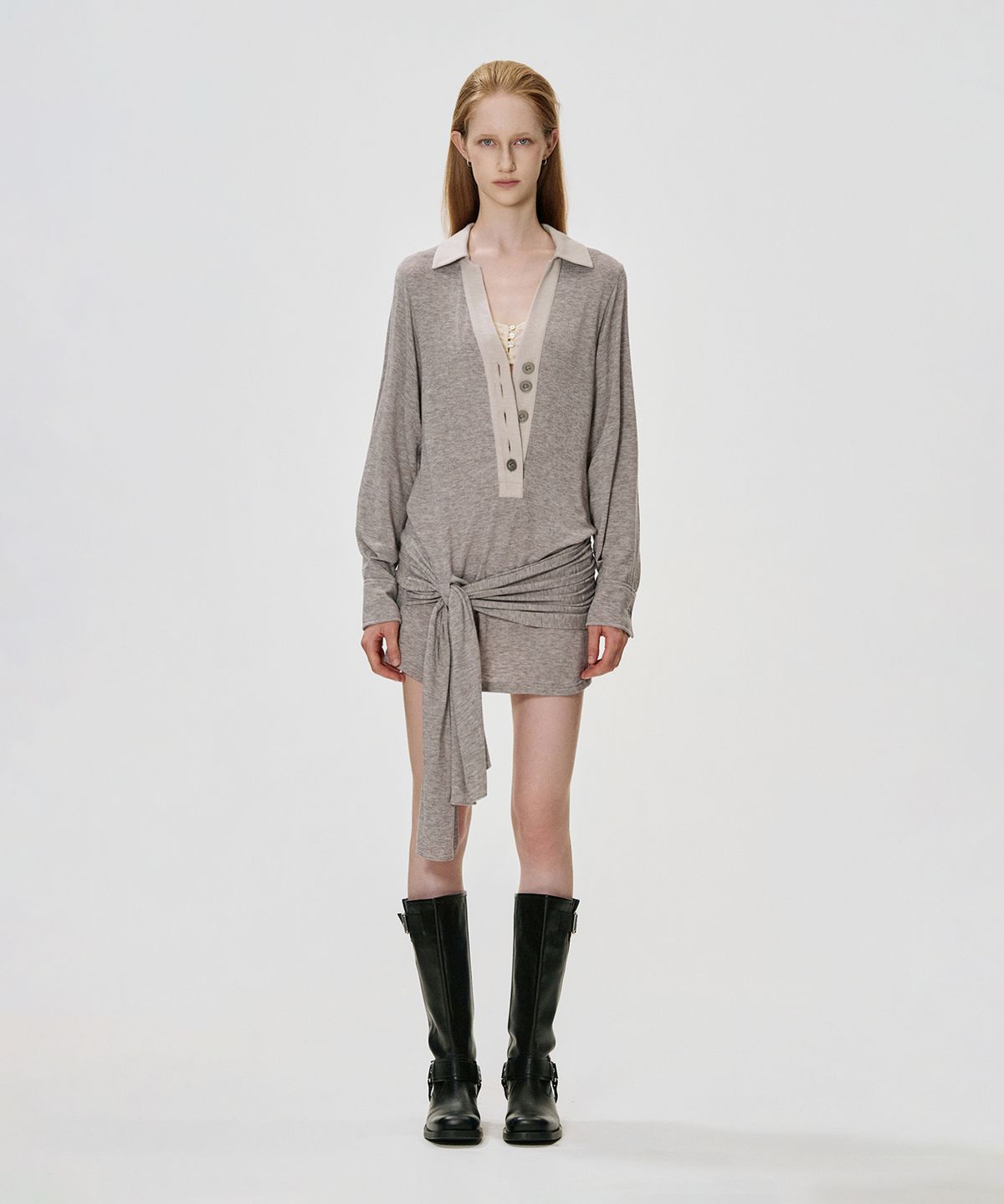 킴지수(KIMZISU) Deep V Wrap Jersey Dress_BEIGE