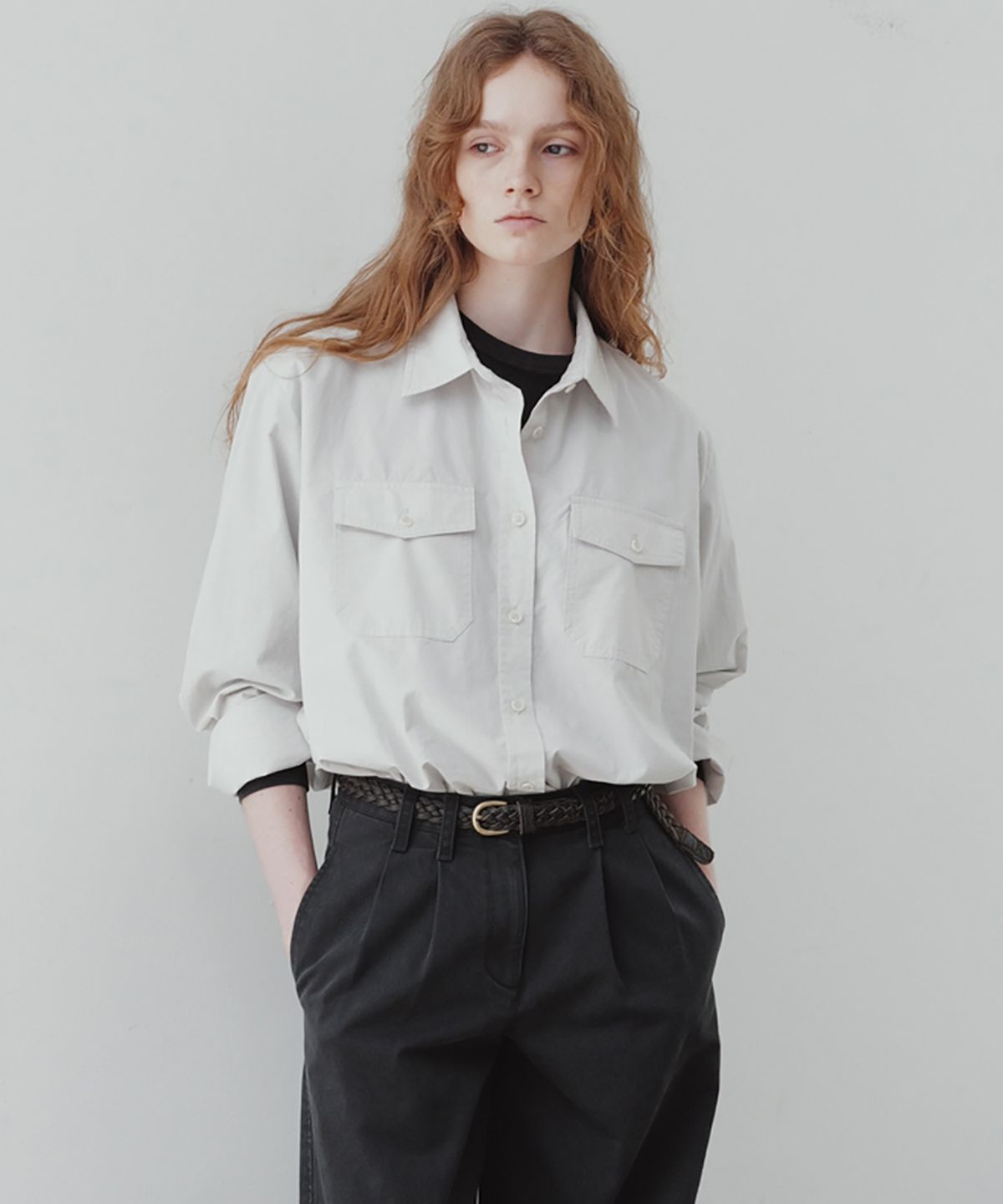 르(LE) peach-finish washed shirt (light gray)