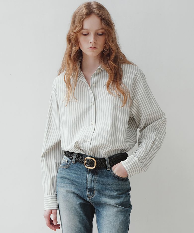 striped loose-fit shirt (ivory/navy)