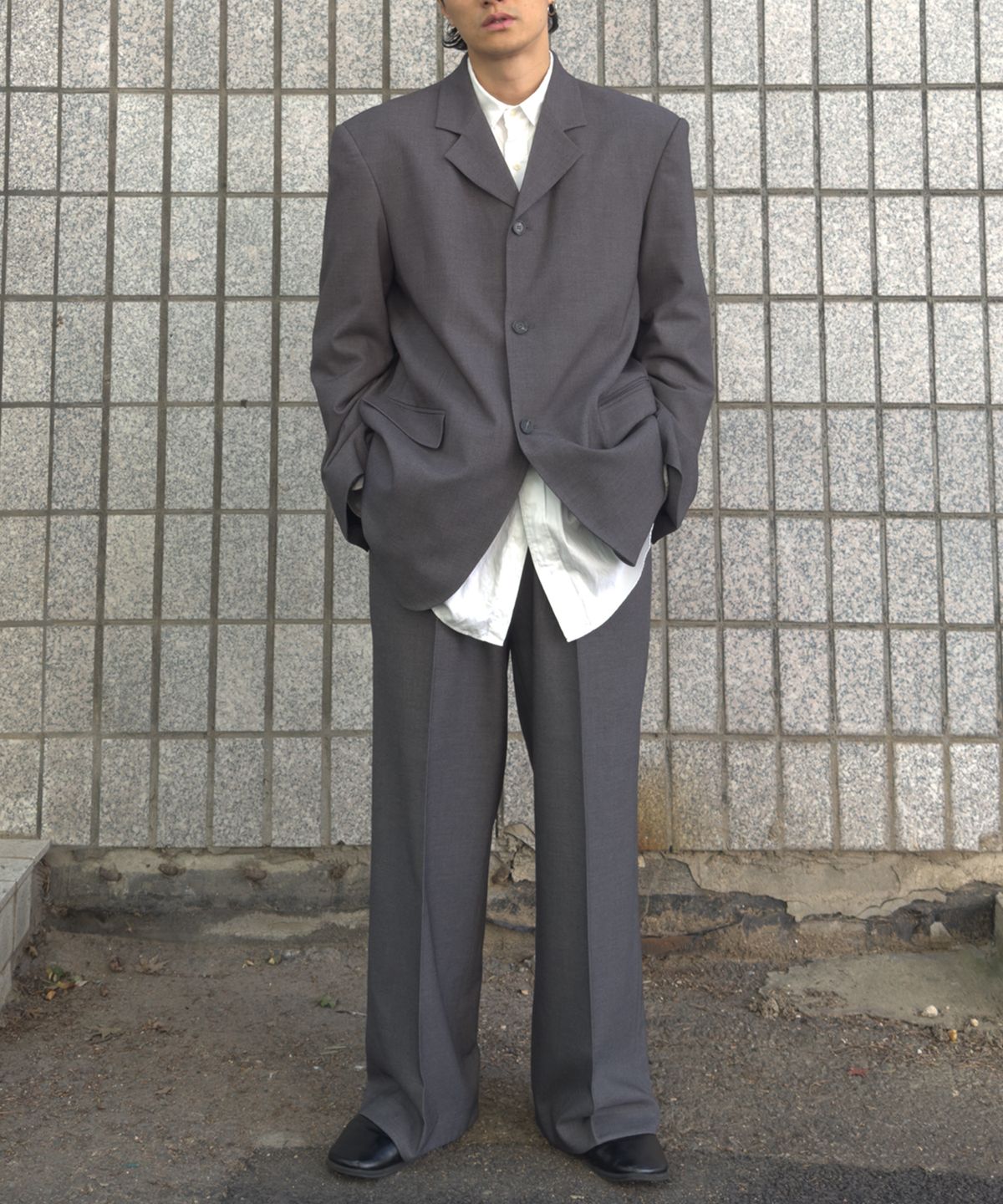 프랙트(FRACT) Wool Blend Oversized SetUp Jacket_Charcoal