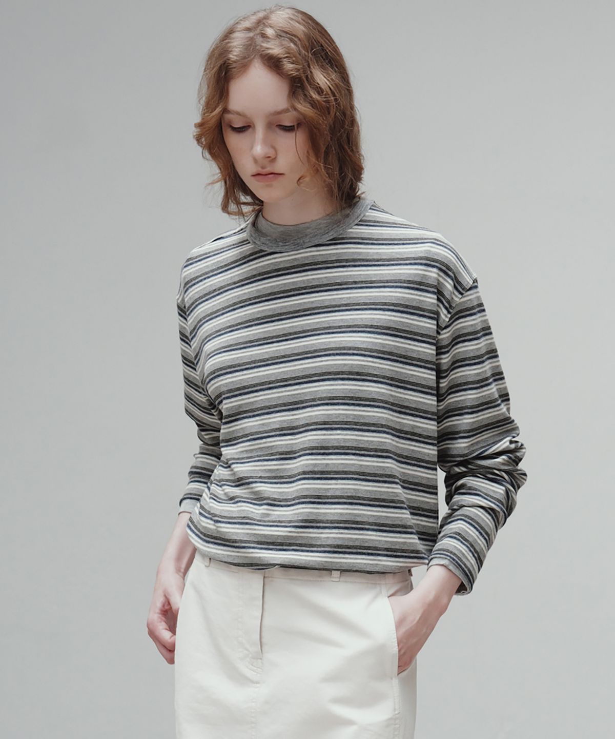 르(LE) striped crew-neck top (gray)