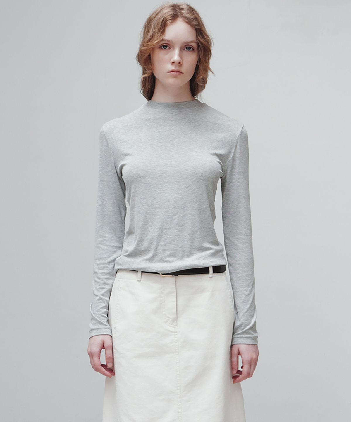 르(LE) round-neck long-sleeve top (melange gray)