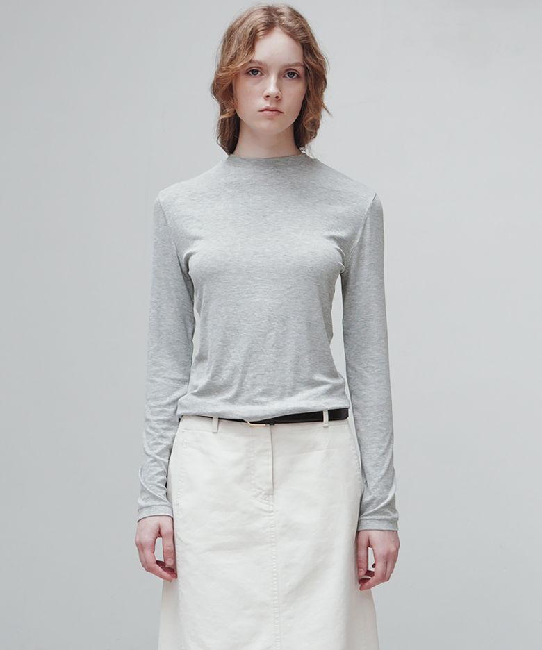 round-neck long-sleeve top (melange gray)