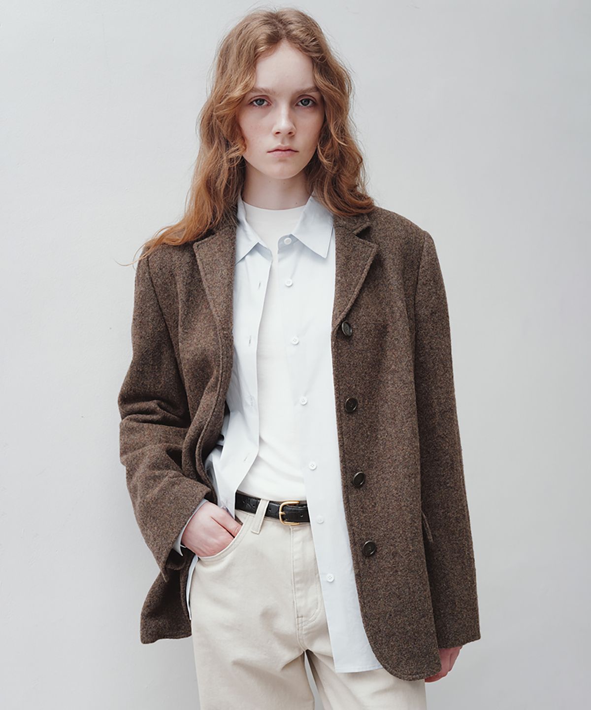 르(LE) wool single-breasted blazer (khaki)