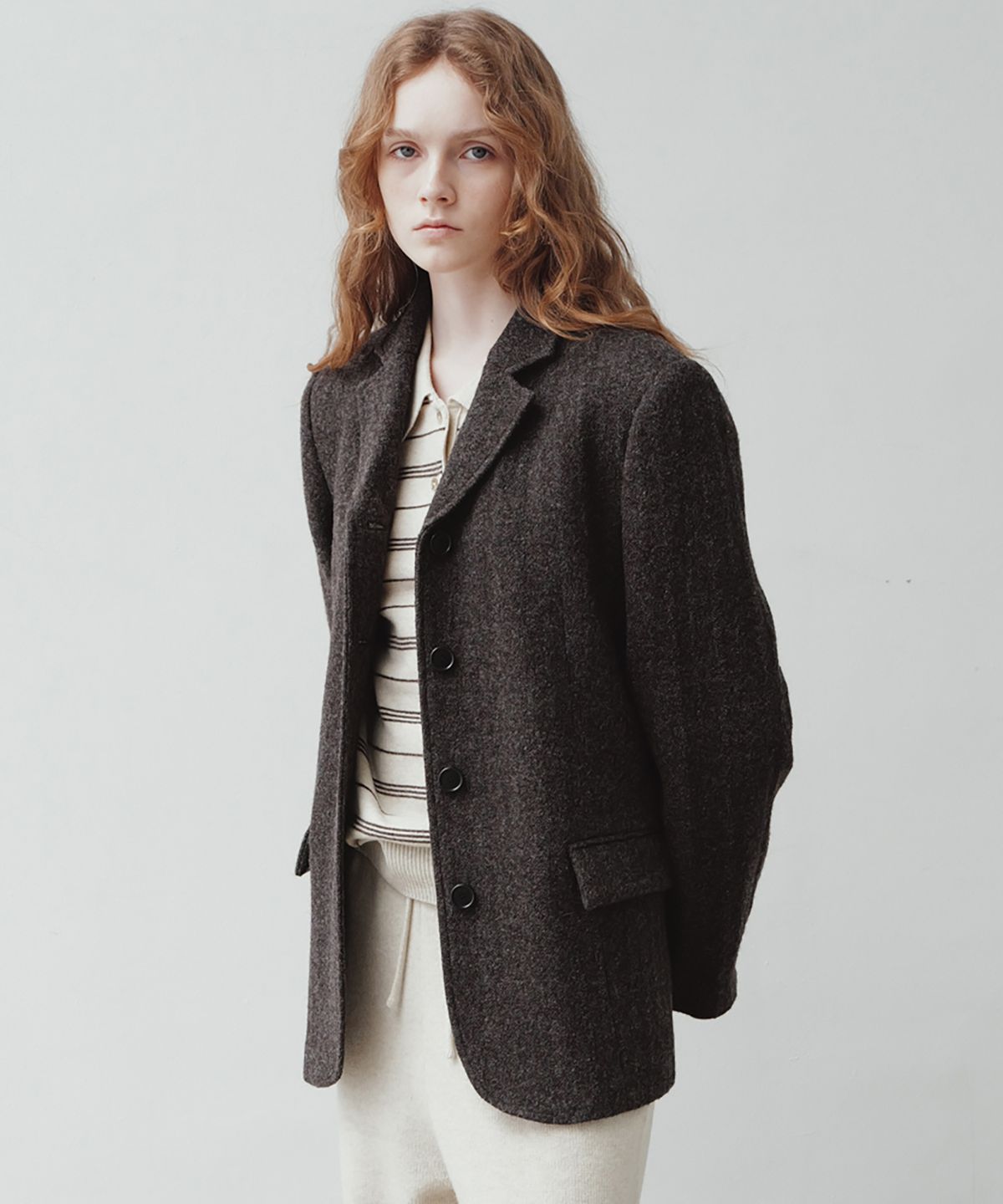 르(LE) wool single-breasted blazer (charcoal)