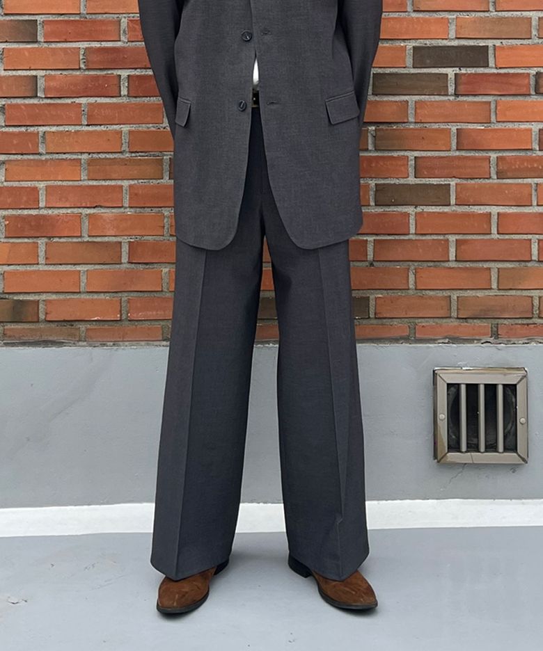 울 블랜드 오버핏 수트팬츠 차콜
