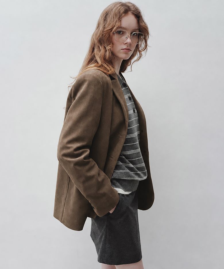 suede single-breasted blazer (khaki brown)