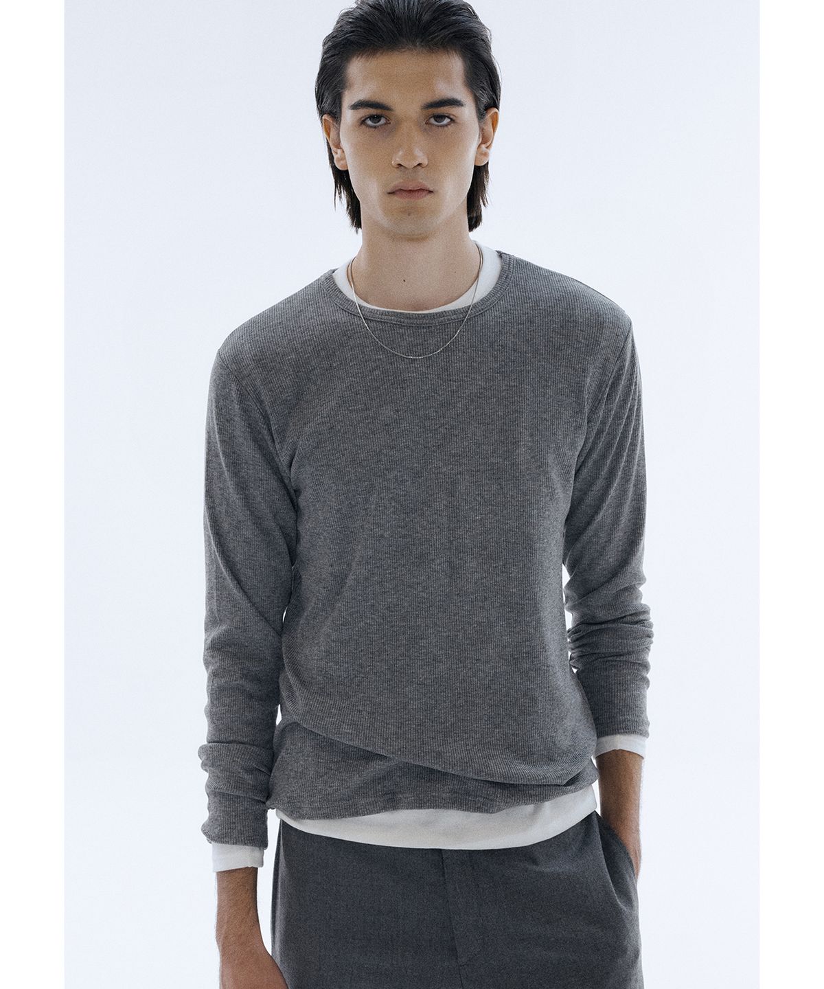 세비지(SAVAGE) Ribbed Jersey Long Sleeve - Grey