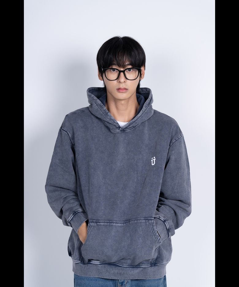 데님워싱 피그먼트 후드(blue,black)