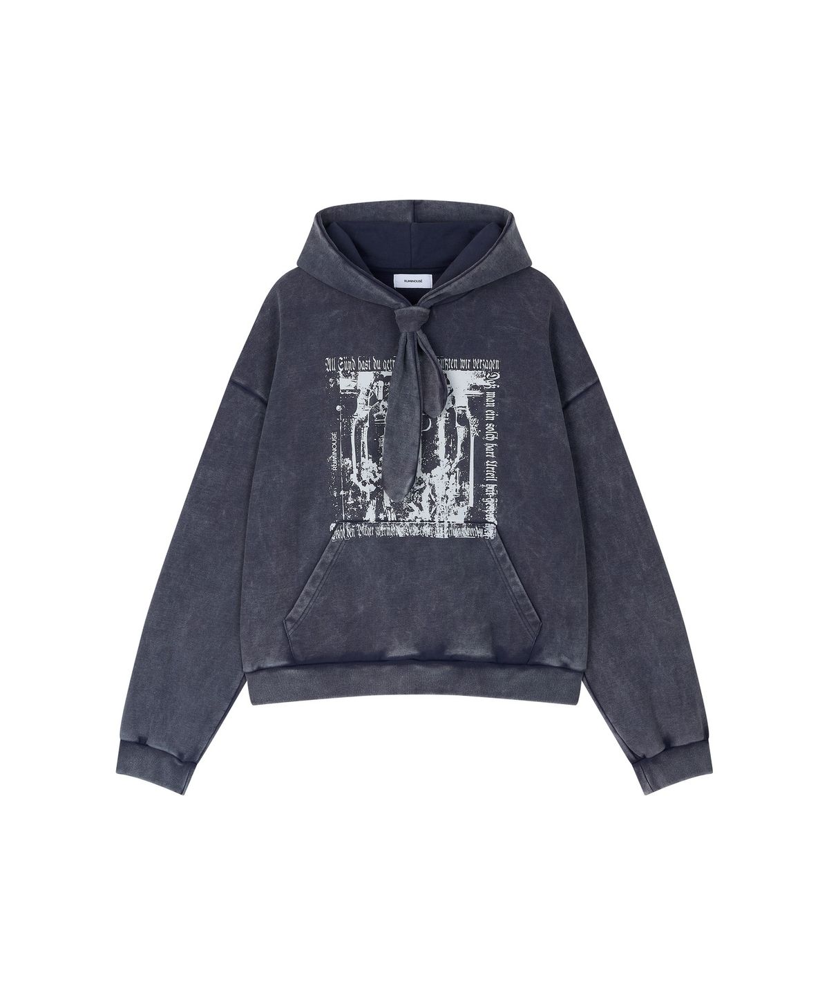 루미노제(RUMINOUSÉ) Cotton Faded washed Fake Scarf hoodie (Navy)
