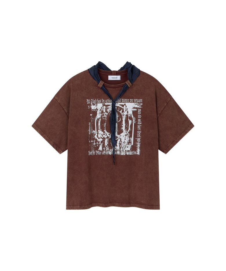 Cotton Faded washed Re-Work Scarf T-Shirts (Wine)