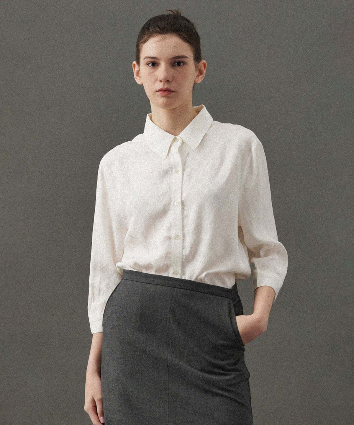 플라드주르(PLATDUJOUR) Silky blouse (Ivory)