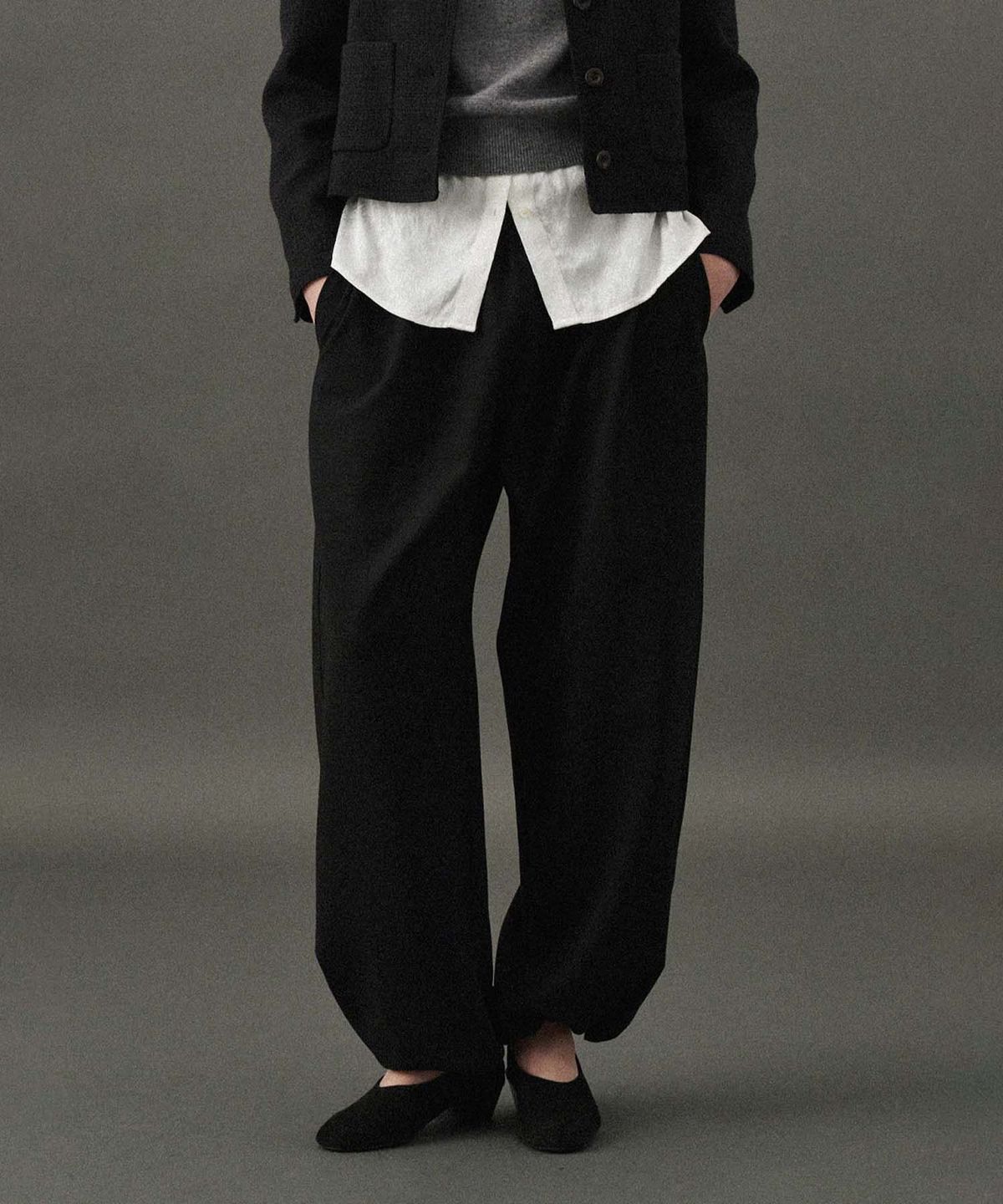 플라드주르(PLATDUJOUR) Wool string pants (Black)