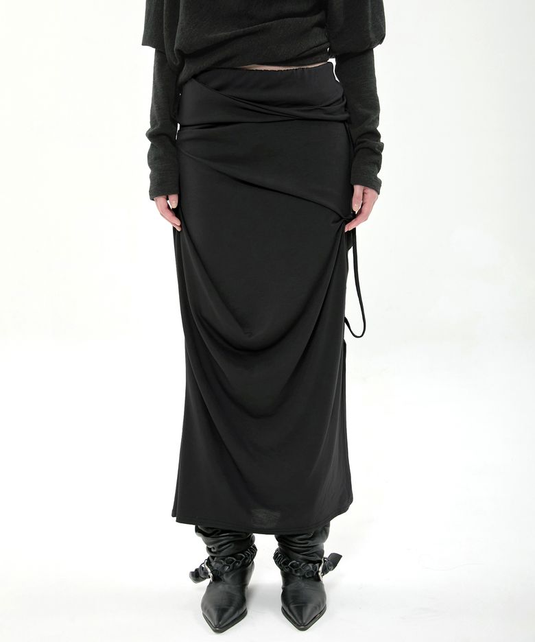 Sculpted Draped Long Skirt (FL-279_Black)