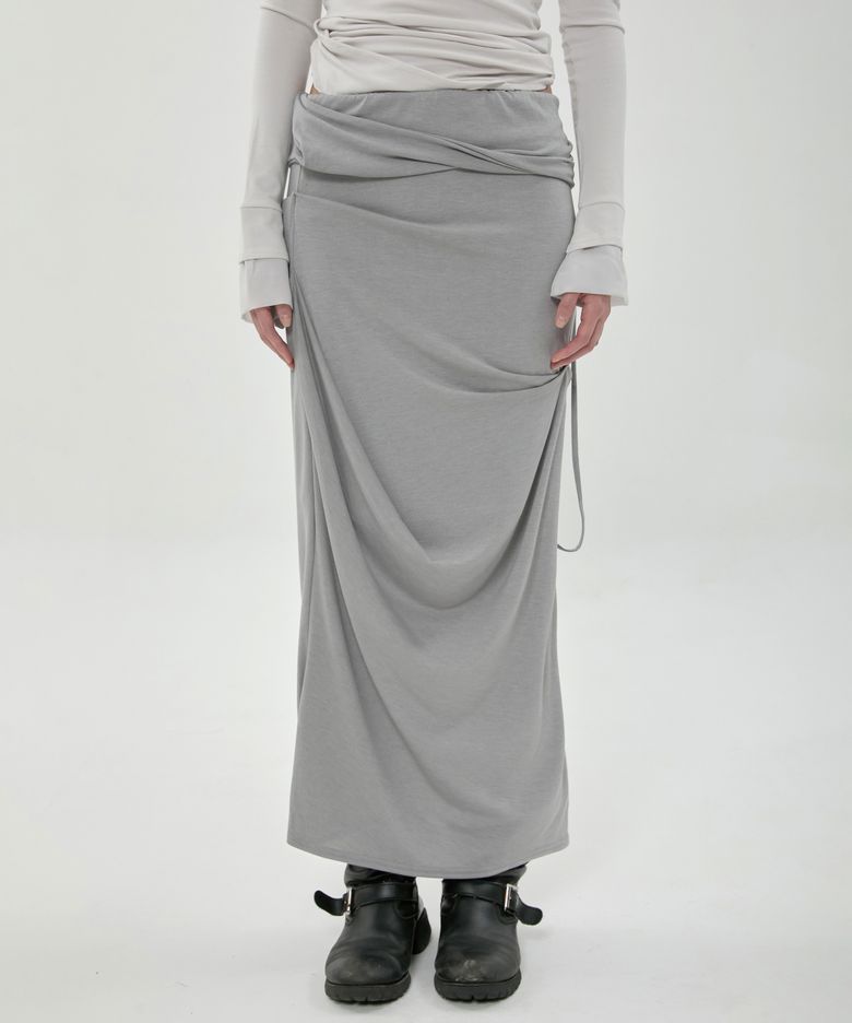 Sculpted Draped Long Skirt (FL-279_Gray)