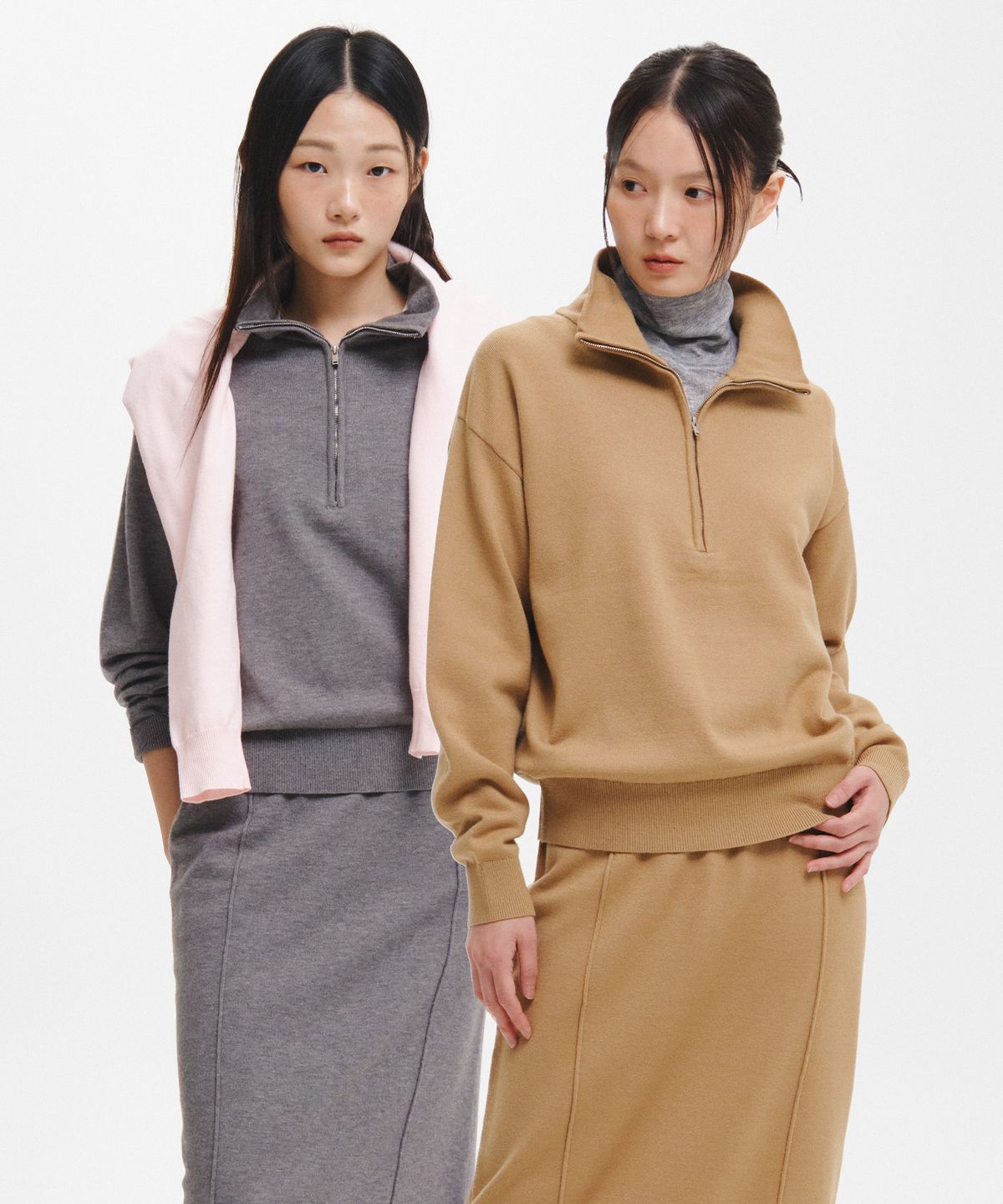 제너럴아이디어(GENERALIDEA) WOMAN 워셔블 하프 집업 니트 세트 [3COL] / GF3LKP524SET