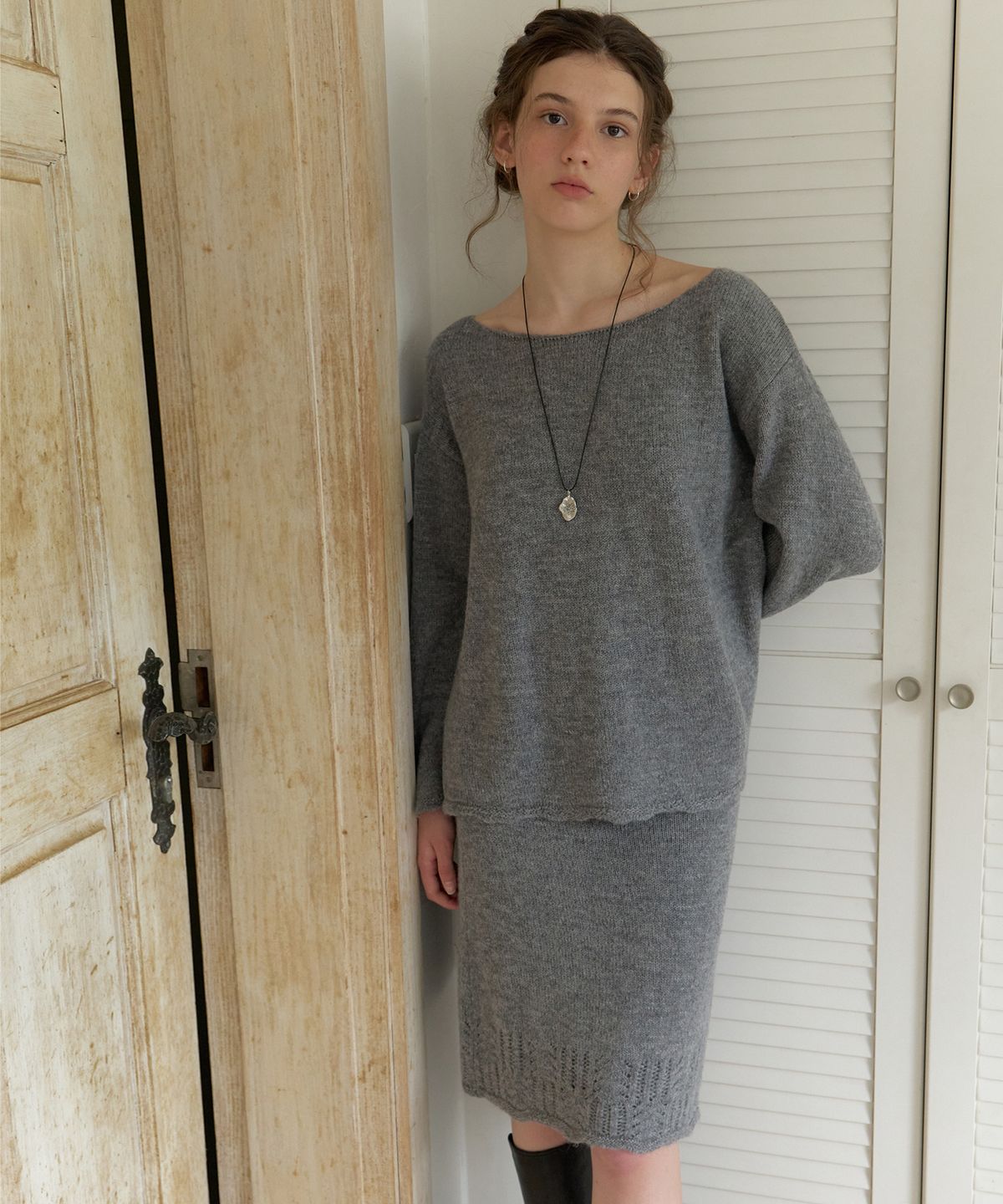 리엘(RE L) Shimmery strap knit (deep gray)