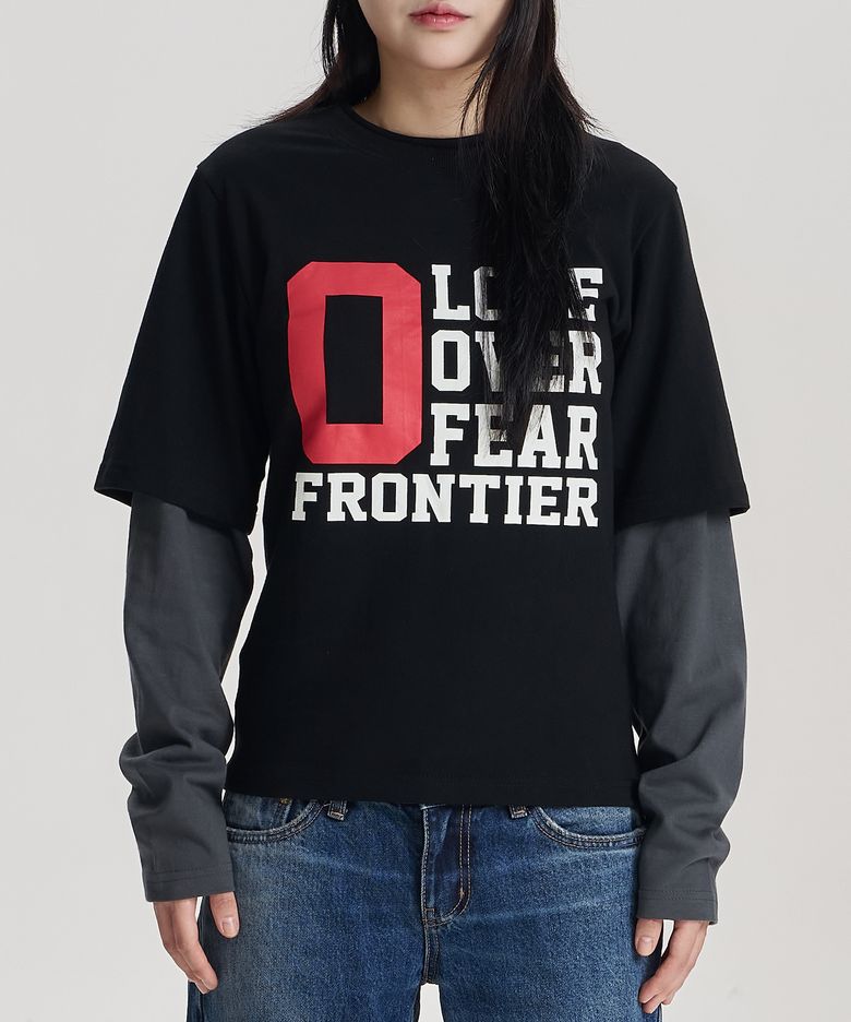 “O” 더블 슬리브 레이어드 크롭드 롱 슬리브 긴팔 블랙