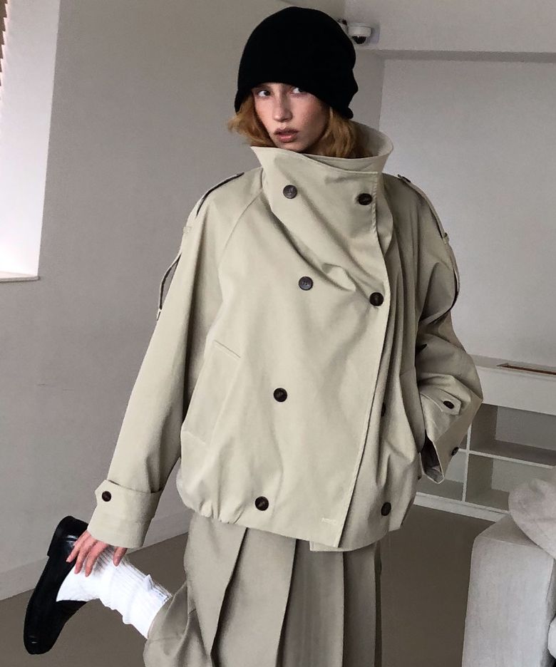 Bliss highneck button tranch coat (beige)