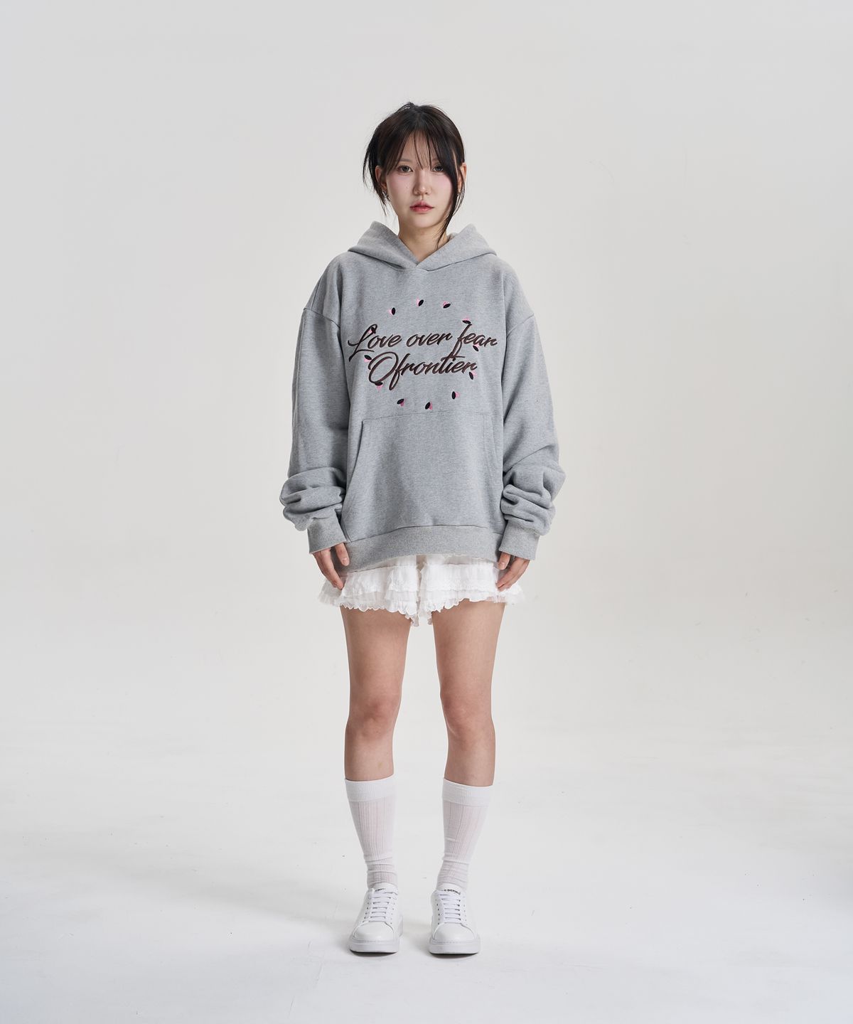오프론티어(OFRONTIER) 러브 오버 피어 오버사이즈 스웻 후드티 메란지