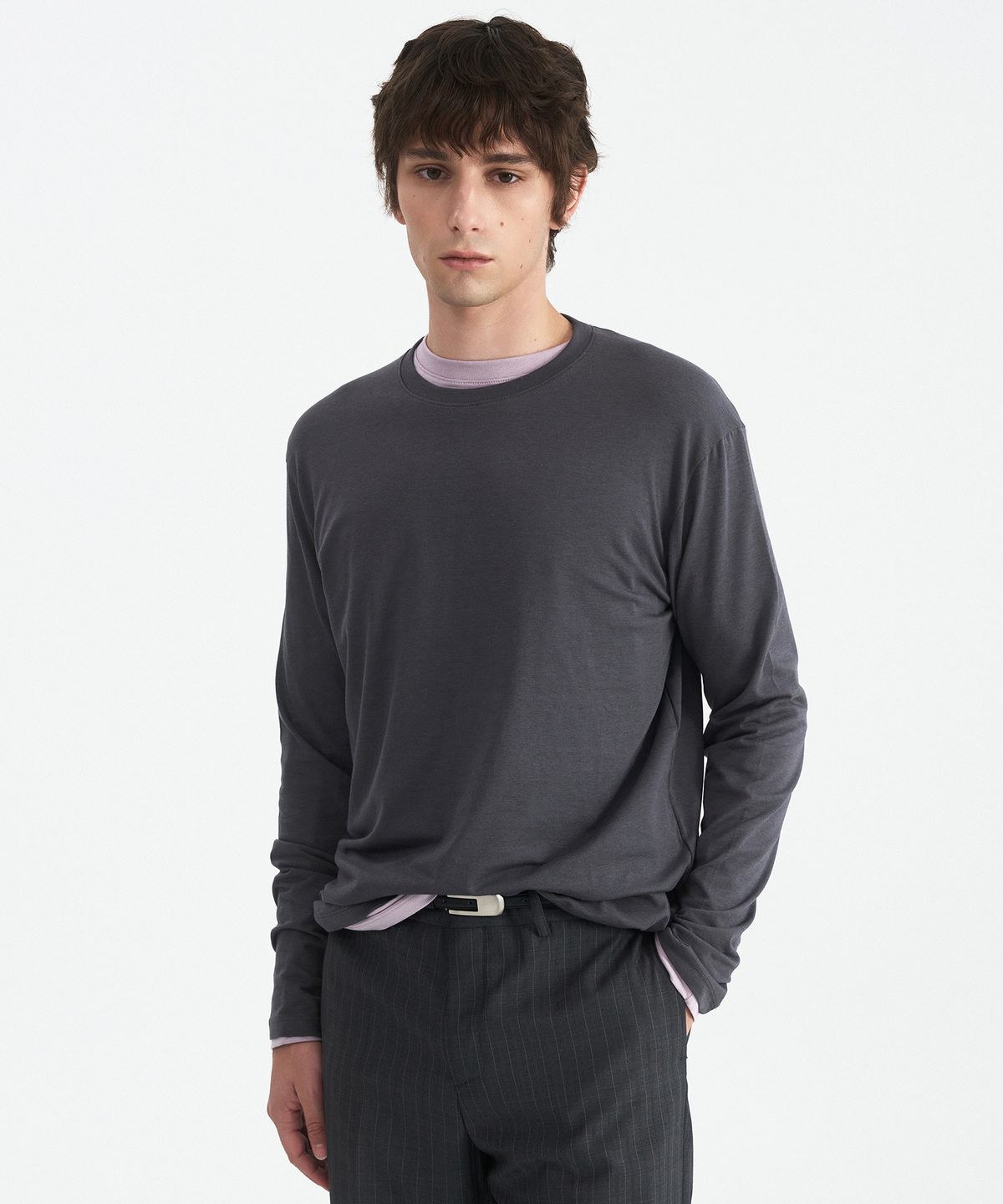 윈더(WINDER) MODAL BLEND JERSEY TOP - DARK GREY