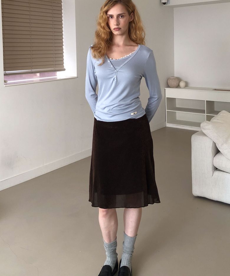 Flutter suede flare skirt (burgundy)