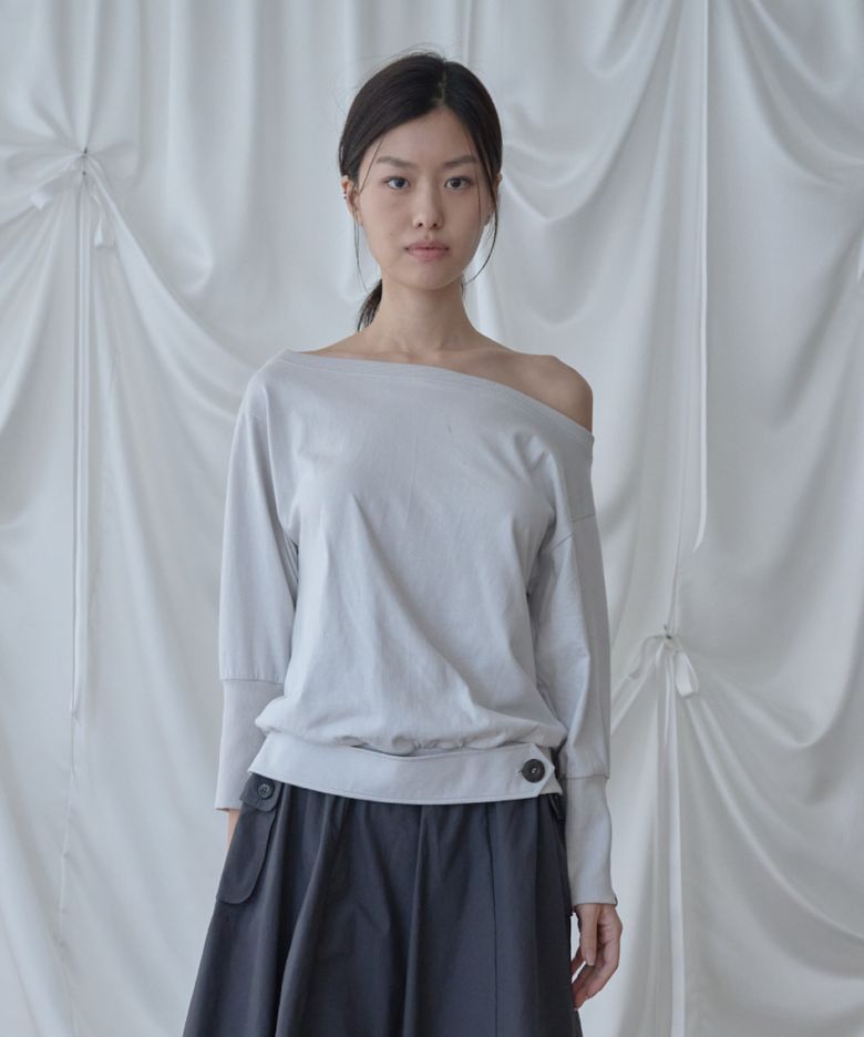 Wide Neck Draped Top / Cloud Grey