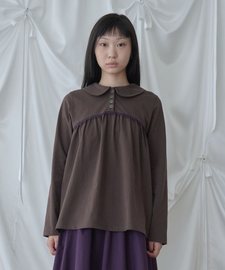 Yoke Shirred Blouse / Brown