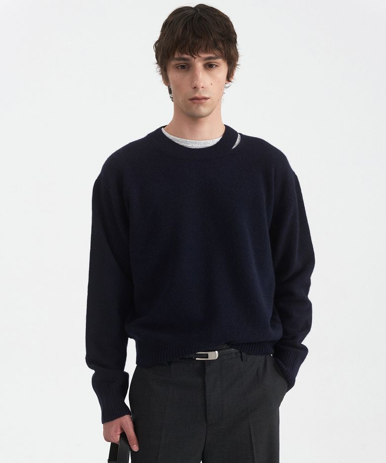 SLIT MERINO WOOL SWEATER - NAVY